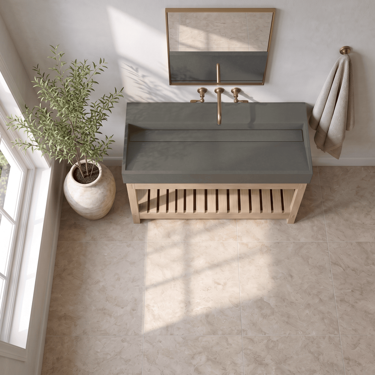 47" Thorold  Rectangular Cast Concrete Vessel Sink with Wood Stand - Dark Gray