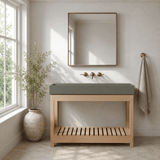47" Thorold  Rectangular Cast Concrete Vessel Sink with Wood Stand - Dark Gray