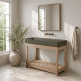 47" Thorold  Rectangular Cast Concrete Vessel Sink with Wood Stand - Dark Gray