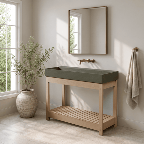 47" Thorold  Rectangular Cast Concrete Vessel Sink with Wood Stand - Dark Gray