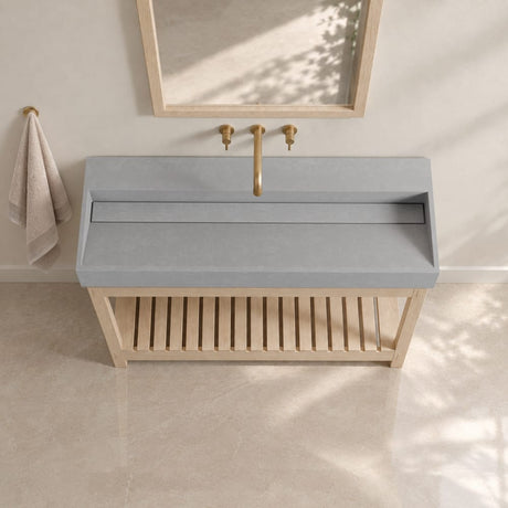 47" Thorold  Rectangular Cast Concrete Vessel Sink with Wood Stand - Light Gray