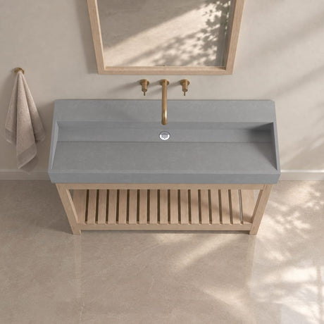 47" Thorold  Rectangular Cast Concrete Vessel Sink with Wood Stand - Light Gray