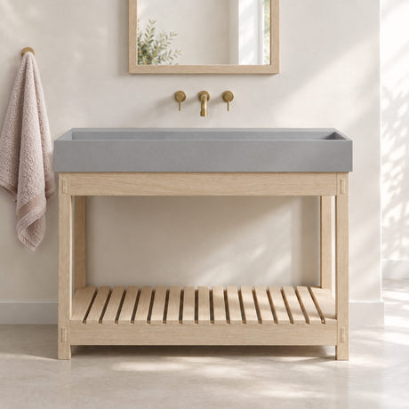 47" Thorold  Rectangular Cast Concrete Vessel Sink with Wood Stand - Light Gray