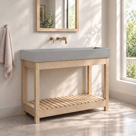 47" Thorold  Rectangular Cast Concrete Vessel Sink with Wood Stand - Light Gray