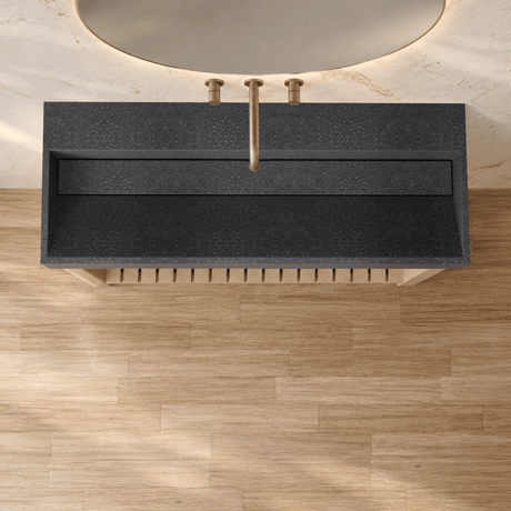 47" Thorold Rectangular Cast Concrete Vessel Sink with Wood Stand - Speckled Dark Gray Sandstone