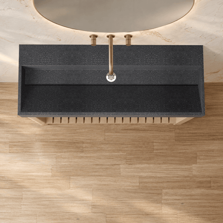 47" Thorold Rectangular Cast Concrete Vessel Sink with Wood Stand - Speckled Dark Gray Sandstone