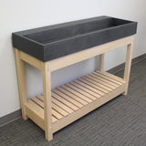 47" Thorold Rectangular Cast Concrete Vessel Sink with Wood Stand - Speckled Dark Gray Sandstone