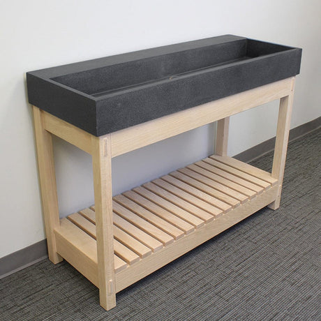 47" Thorold Rectangular Cast Concrete Vessel Sink with Wood Stand - Speckled Dark Gray Sandstone
