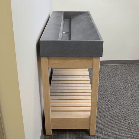 47" Thorold Rectangular Cast Concrete Vessel Sink with Wood Stand - Speckled Dark Gray Sandstone
