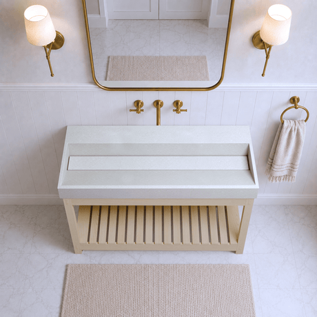 47" Thorold Rectangular Cast Concrete Vessel Sink with Wood Stand - White Sandstone