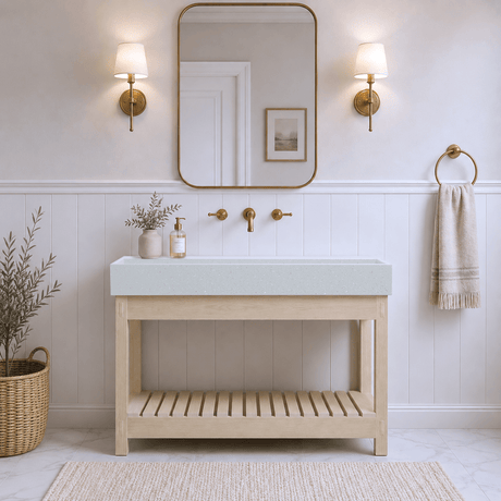 47" Thorold Rectangular Cast Concrete Vessel Sink with Wood Stand - White Sandstone