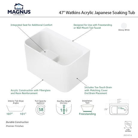 47" Watkins Acrylic Japanese Soaking Tub