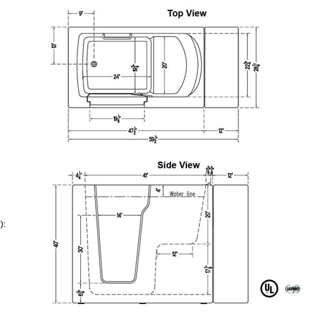 48" Bellingham Compact Walk-In Tub - 40" Height