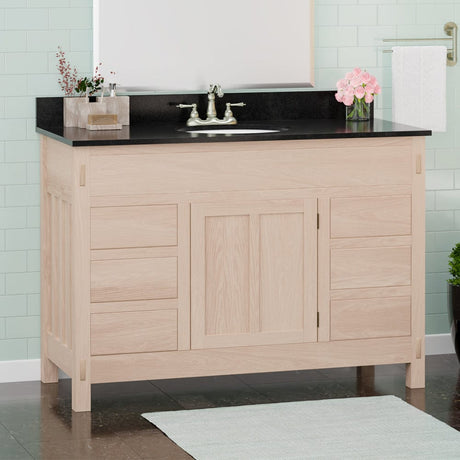 48" Mission 6 Drawer Unfinished Red Oak Vanity for Undermount Sink - Single Door - 34" Height