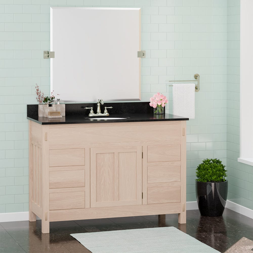 48" Mission 6 Drawer Unfinished Red Oak Vanity for Undermount Sink - Single Door - 34" Height