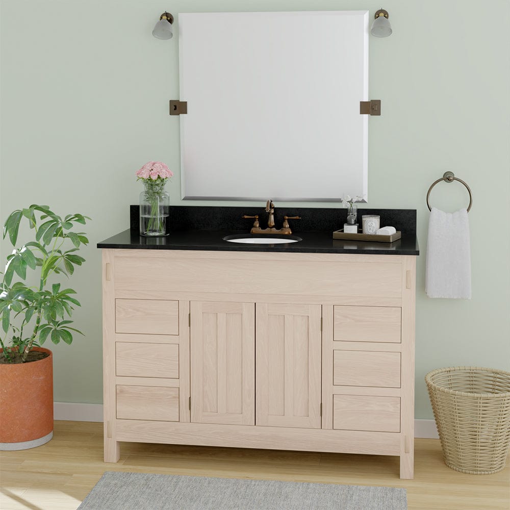 48" Narrow Mission 6 Drawer Unfinished Red Oak Vanity for Undermount Sink - 34" Height