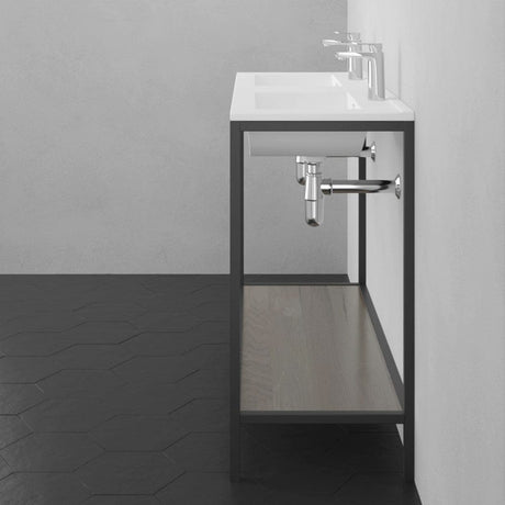 48" Regina Vitreous China Double Bowl Console Bathroom Sink with Black Powdercoat Iron Stand