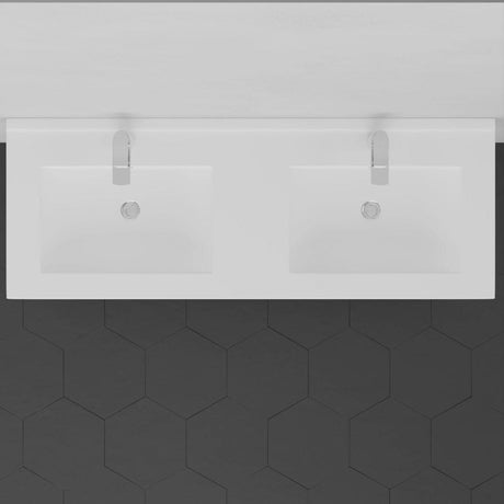 48" Regina Vitreous China Double Bowl Console Bathroom Sink with Black Powdercoat Iron Stand