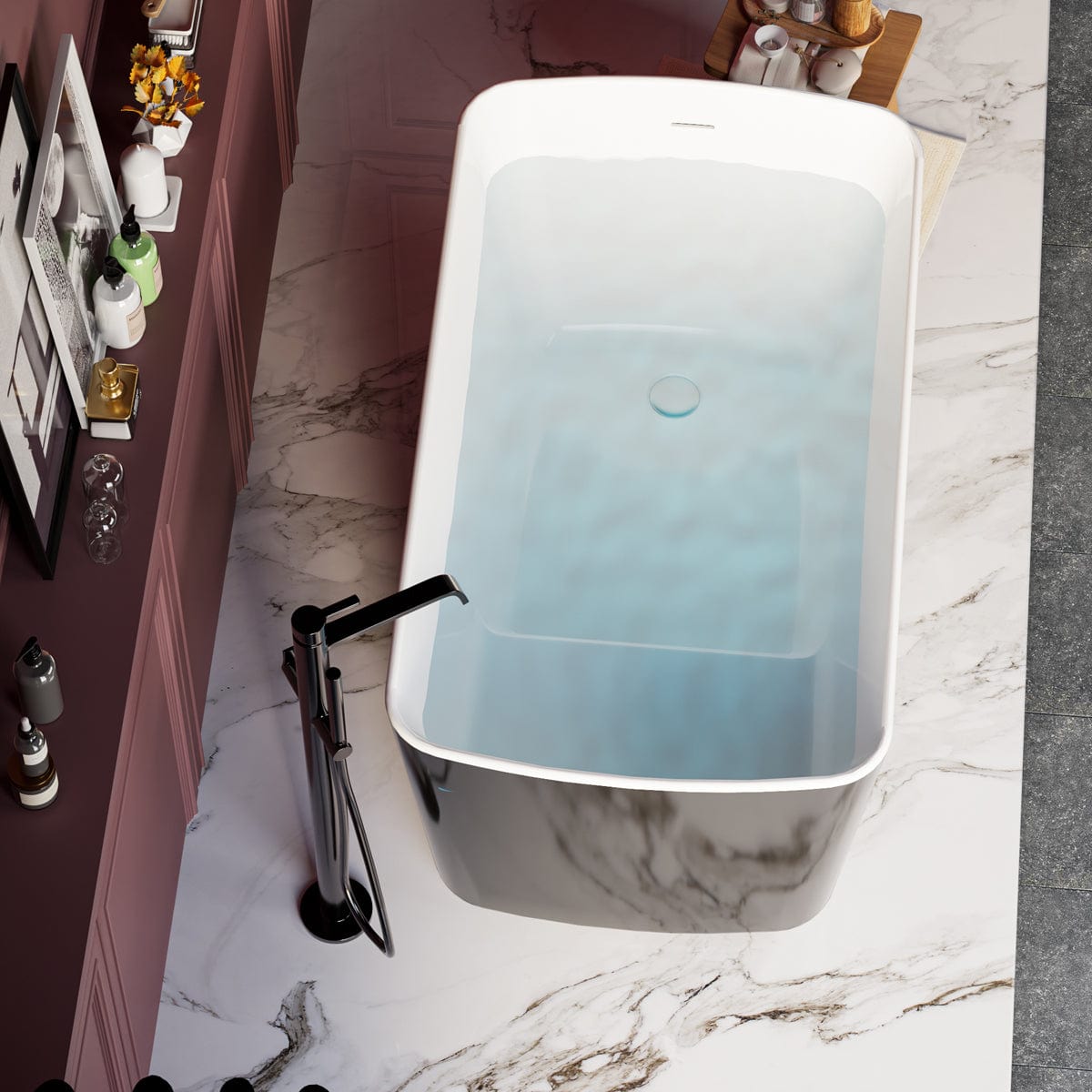 49" Tevis Acrylic Freestanding Japanese Soaking Bathtub - Ebony Finish with White Interior