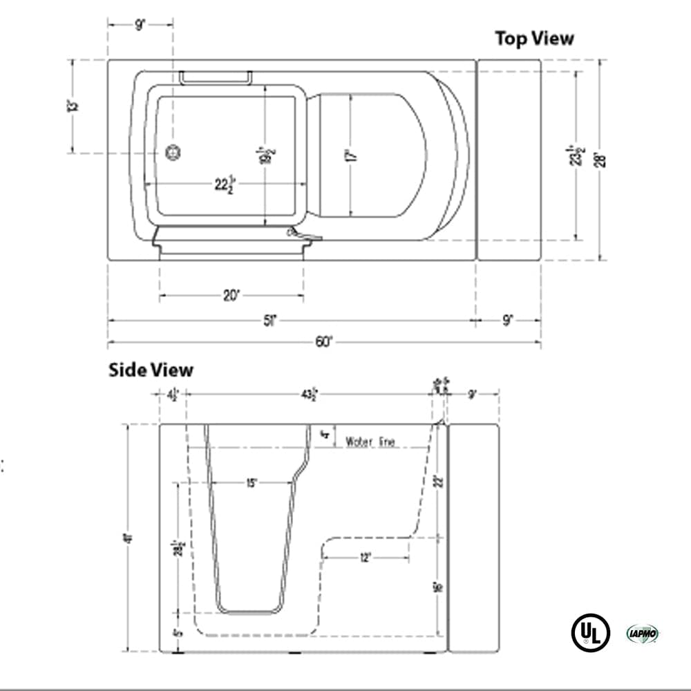51" Winslow Standard Walk-In Tub - 41" Height
