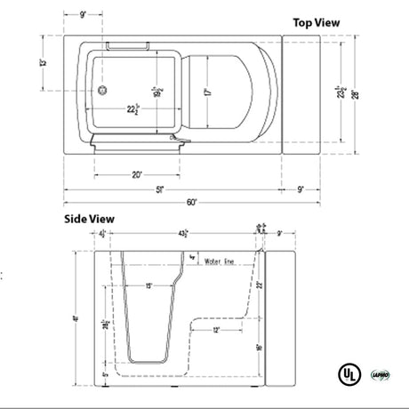 51" Winslow Standard Walk-In Tub - 41" Height