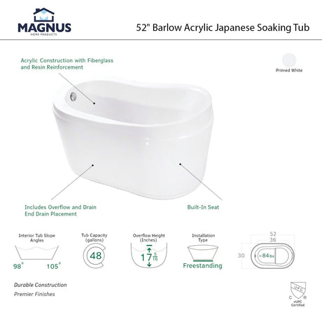 52" Barlow Acrylic Japanese Soaking Tub