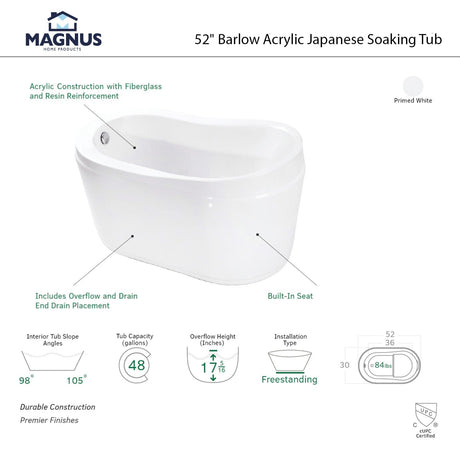 52" Barlow Acrylic Japanese Soaking Tub