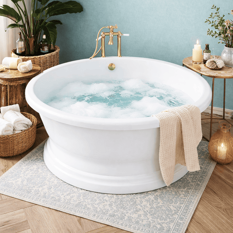 52" Byrnes Cast Iron Round Soaking Tub with Pedestal