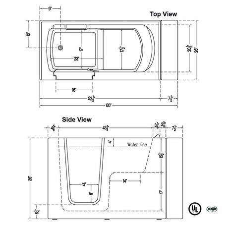 53" Winthrop Compact Walk-In Tub - 36" Height