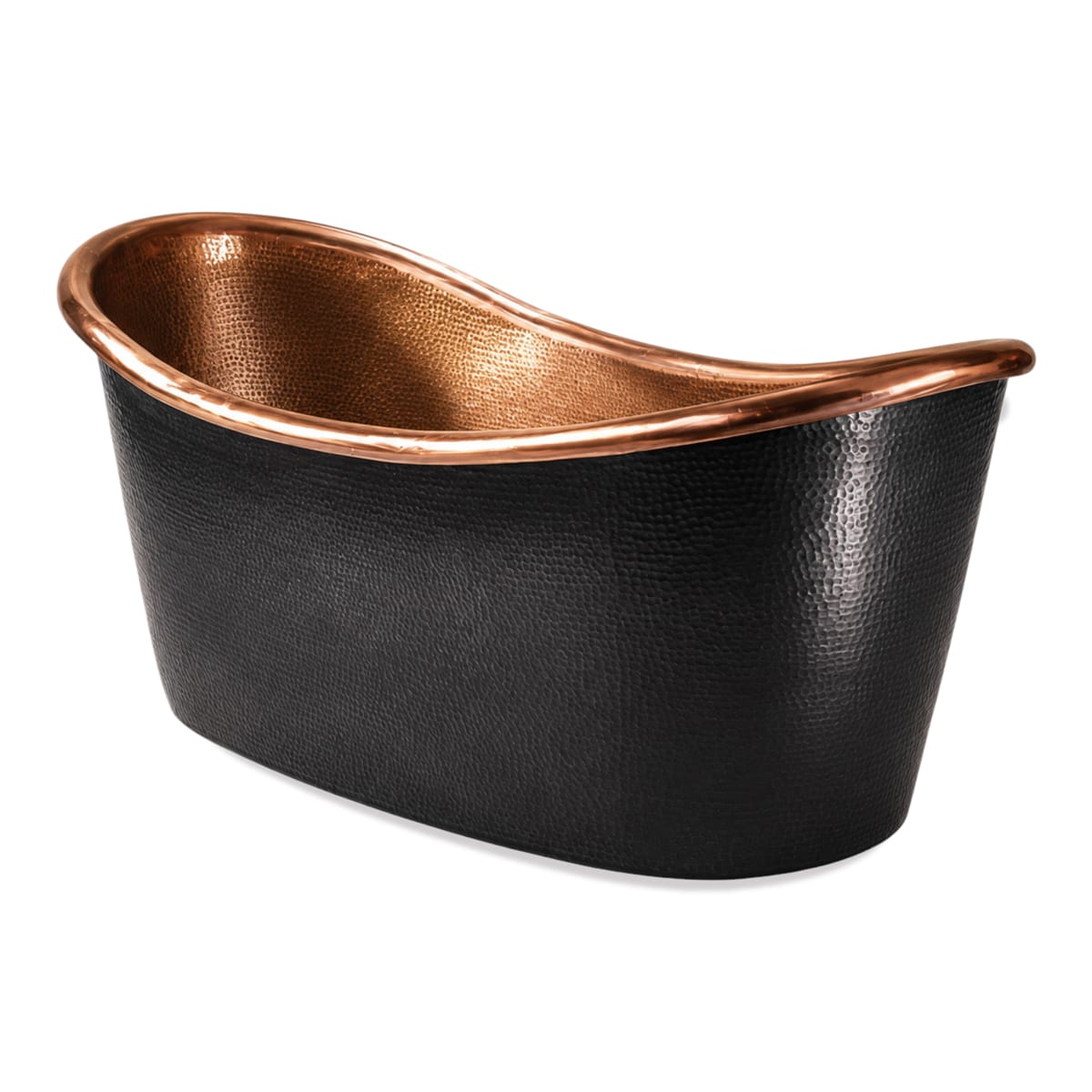 58 Argus Black Hammered Copper Double-Slipper Freestanding Tub with Polished Copper Interior