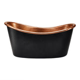 58 Argus Black Hammered Copper Double-Slipper Freestanding Tub with Polished Copper Interior