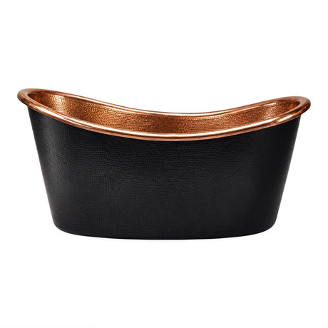 58 Argus Black Hammered Copper Double-Slipper Freestanding Tub with Polished Copper Interior