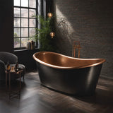 58 Argus Black Hammered Copper Double-Slipper Freestanding Tub with Polished Copper Interior