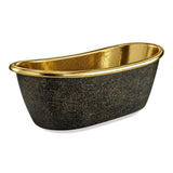 58 Avelina Black Hammered Brass Double-Slipper Freestanding Tub with Polished Brass Interior