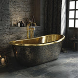 58 Avelina Black Hammered Brass Double-Slipper Freestanding Tub with Polished Brass Interior