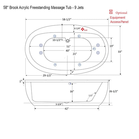58" Brook Acrylic Freestanding Massage Tub