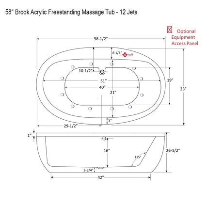 58" Brook Acrylic Freestanding Massage Tub