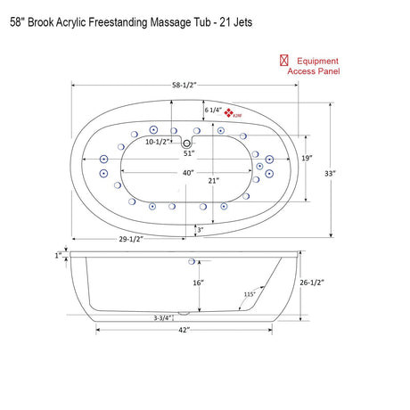 58" Brook Acrylic Freestanding Massage Tub