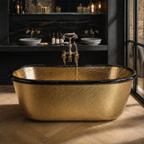 58 Eros Hammered Polished Brass Freestanding Tub with Black Rim