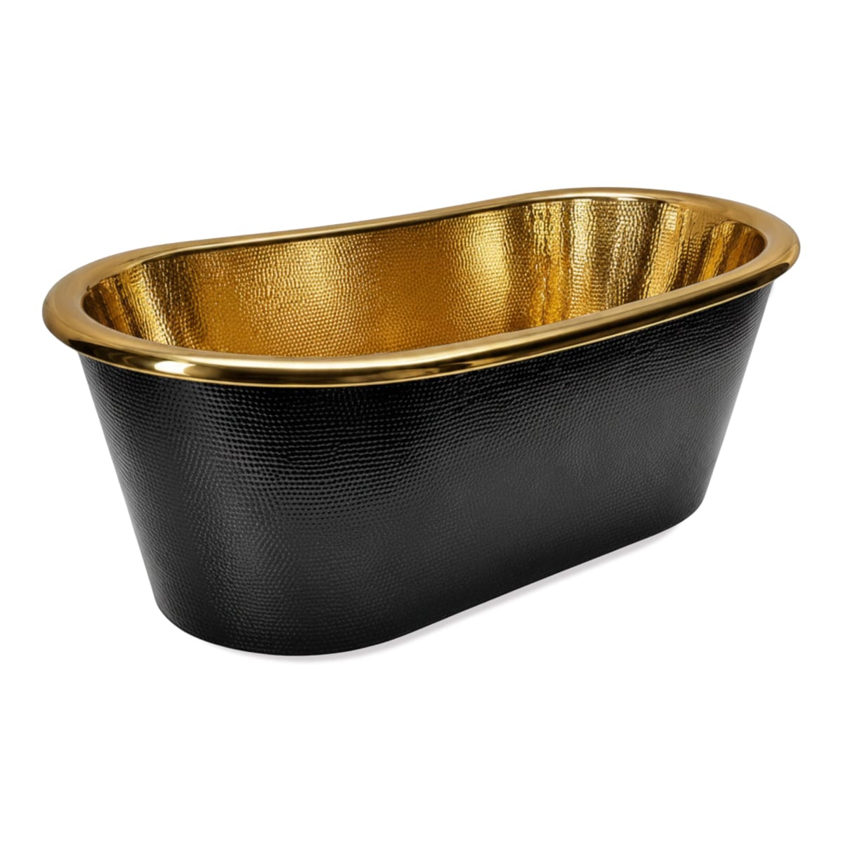 58 Evander Black Hammered Brass Freestanding Tub with Polished Brass Interior