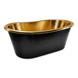 58 Evander Black Hammered Brass Freestanding Tub with Polished Brass Interior