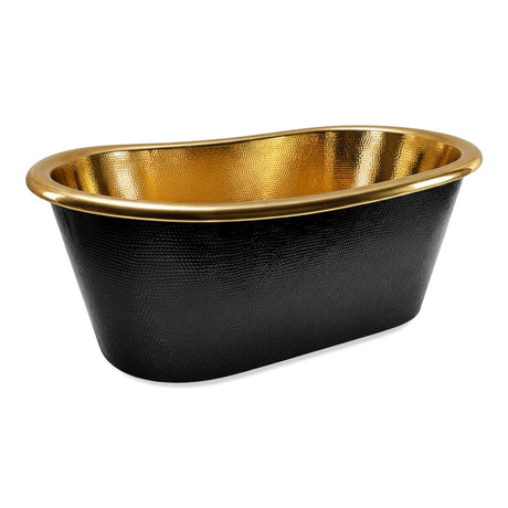 58 Evander Black Hammered Brass Freestanding Tub with Polished Brass Interior