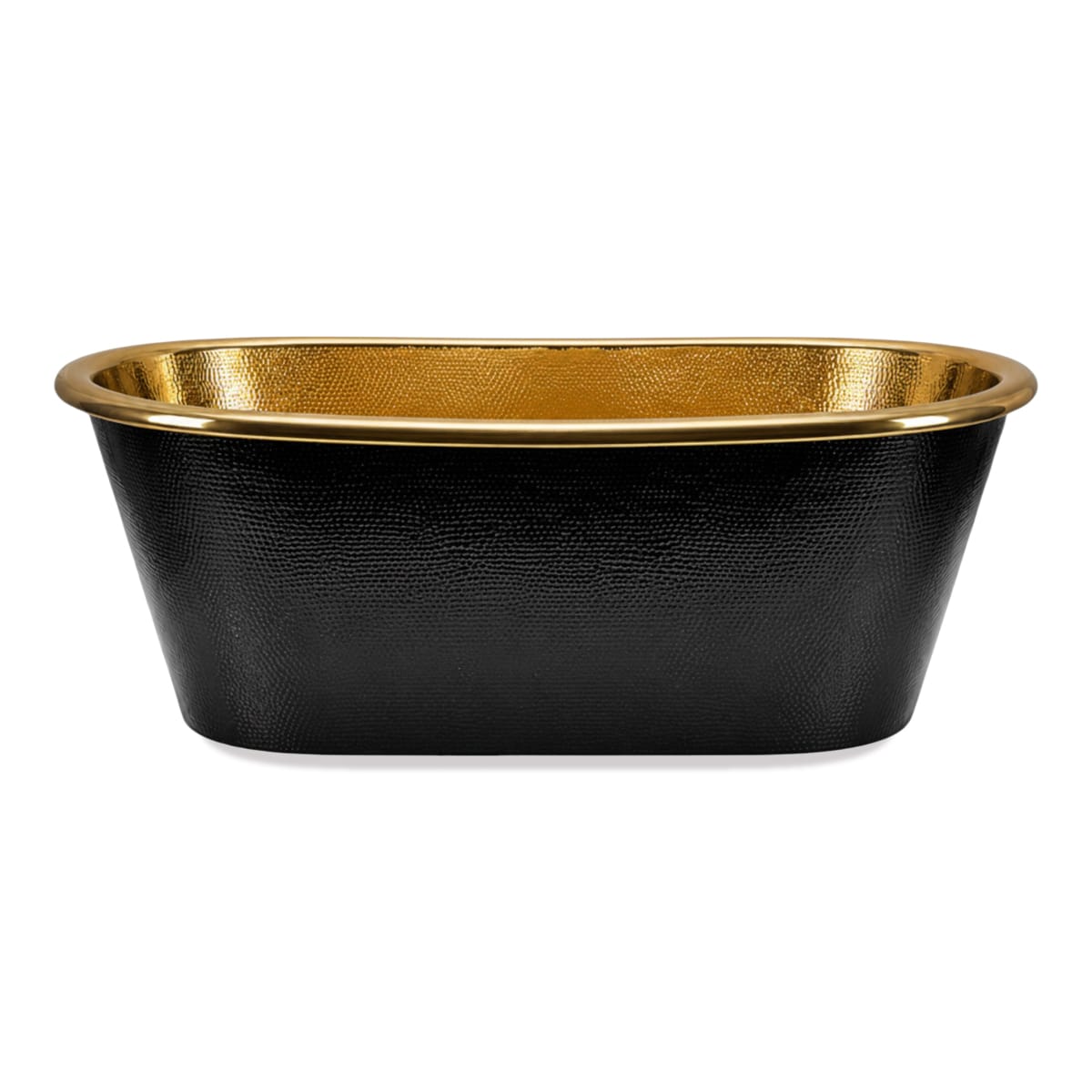 58 Evander Black Hammered Brass Freestanding Tub with Polished Brass Interior
