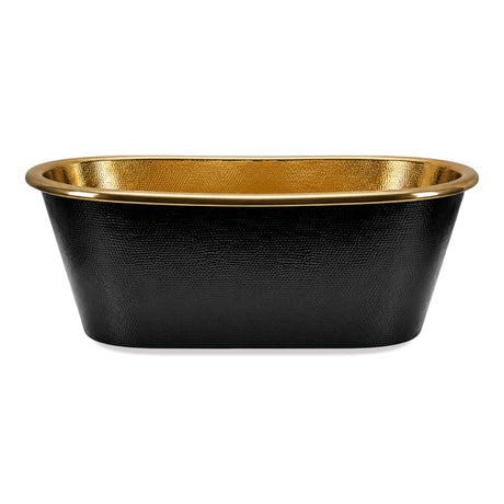 58 Evander Black Hammered Brass Freestanding Tub with Polished Brass Interior