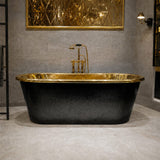 58 Evander Black Hammered Brass Freestanding Tub with Polished Brass Interior