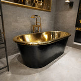 58 Evander Black Hammered Brass Freestanding Tub with Polished Brass Interior