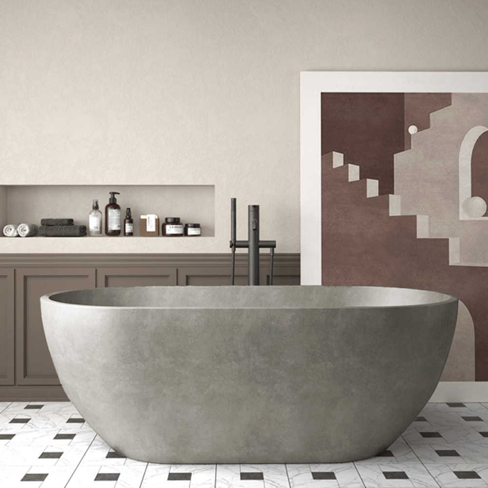 59" Bronte Natural Concrete Oval Freestanding Tub - Smooth