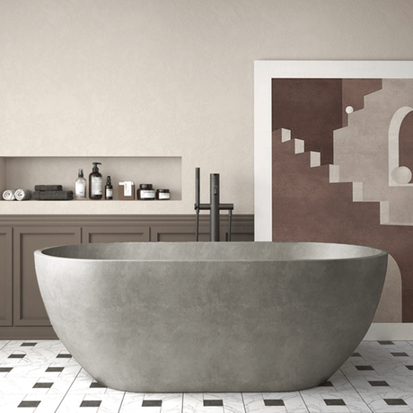 59" Bronte Natural Concrete Oval Freestanding Tub - Smooth