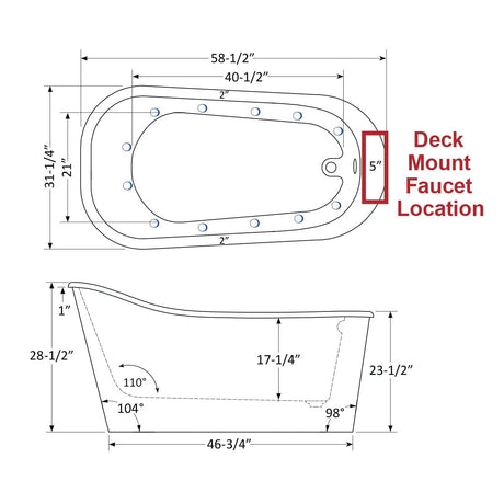 59" Cascade Acrylic Slipper Freestanding Massage Tub