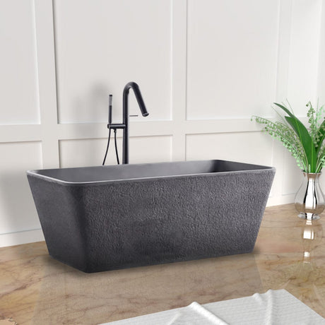 59" Russell Natural Concrete Rectangular Freestanding Tub - Rough Exterior